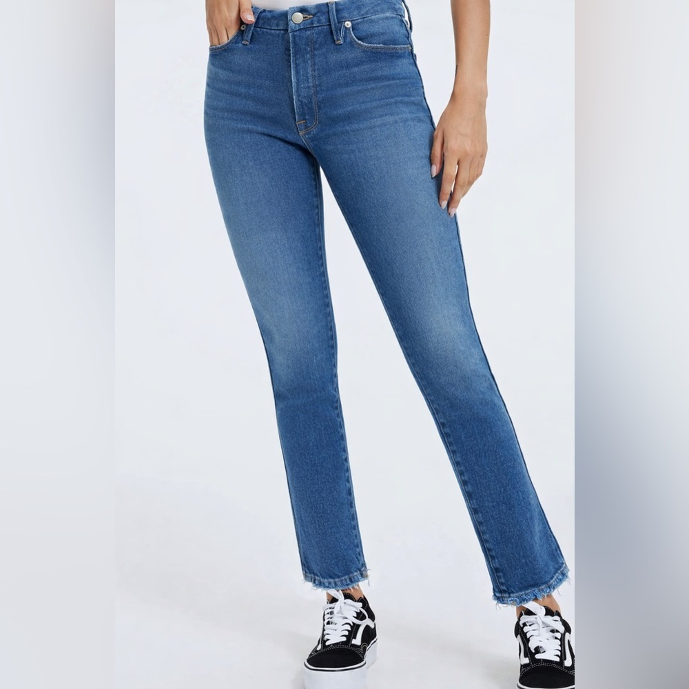 Good American Good Curve Skinny Jeans Raw Hem Blue Denim - Size 26